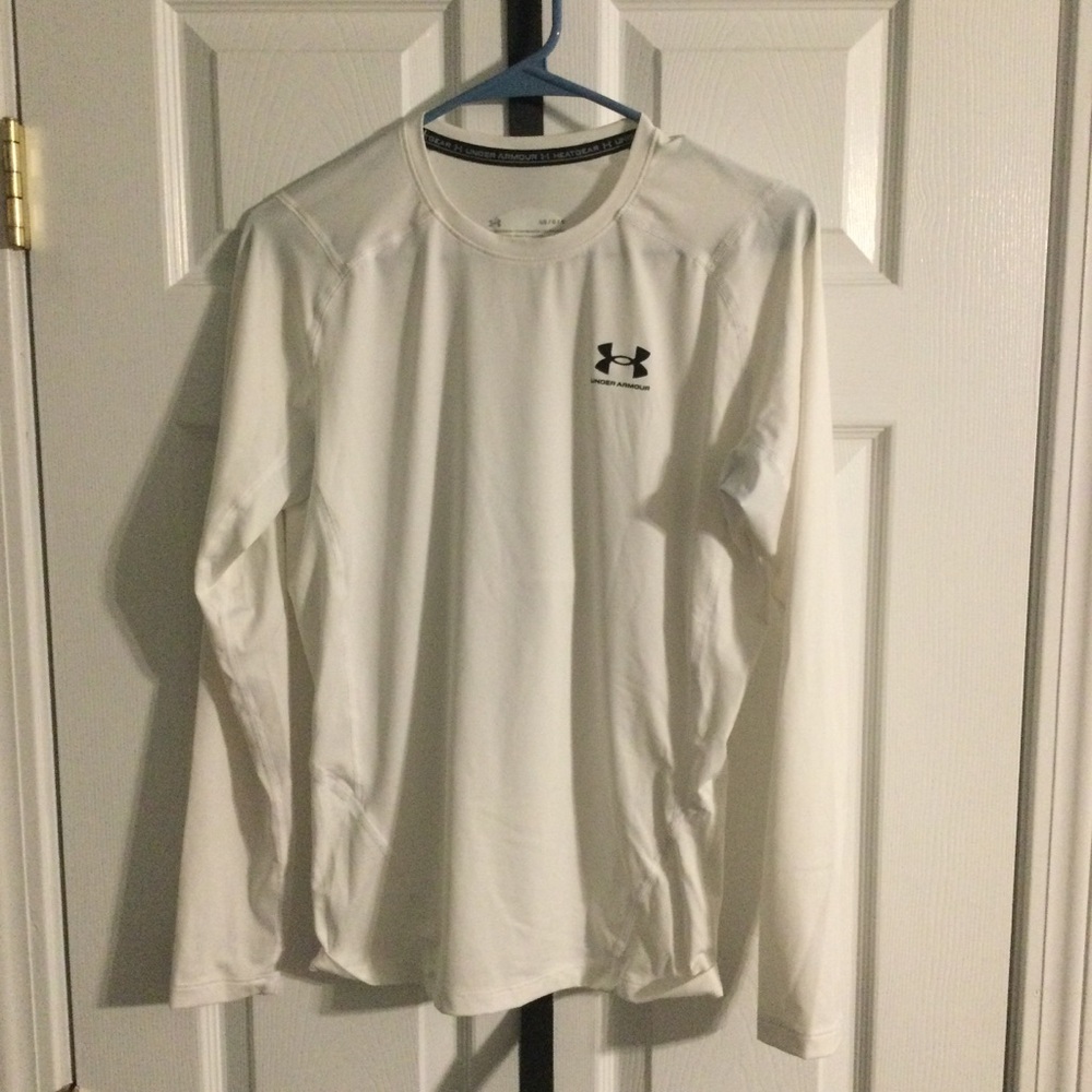 Under Armour White Long Sleeve Performance Shirt with Black Logo
